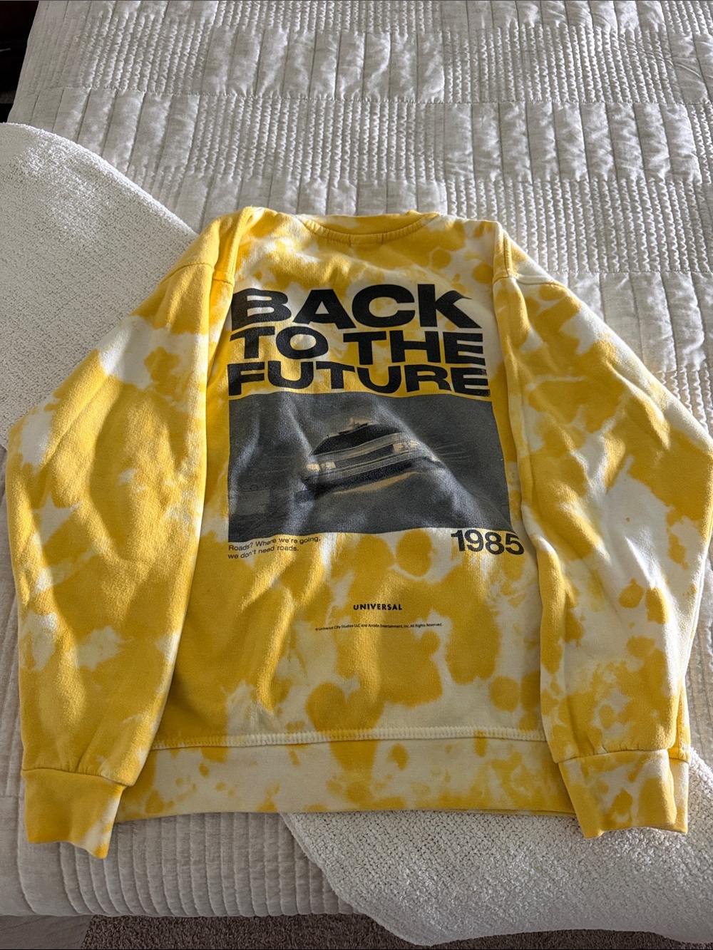 Nasty Gal Yellow and White Tie-Dye "Back to the Future" Crewneck